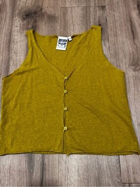 Jungmaven Women's Button-Front Tank in Mustard Green